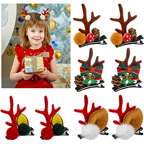 HQdeal Pinza De Pelo, 8 Piezas Navidad Pinzas de Pelo de Cuernos de Reno, Horquillas Accesorios, decoraciones Navidad para El Cabello Mujeres Niños Adultos Navidad Regalo