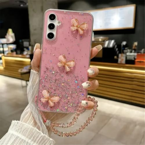 Coque silicone paillettes Samsung S21Plus anti-glisse avec bracelet papillon intégré