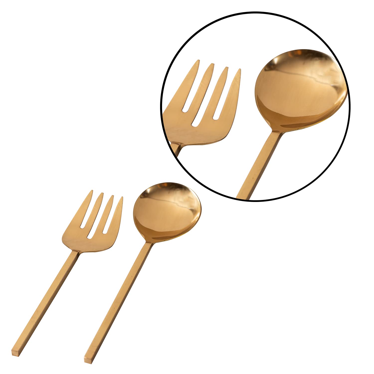 Nestroots Serving Spoon & Salad Server Fork with Long Handle Set of 2 for Dining Table(Gold) 2