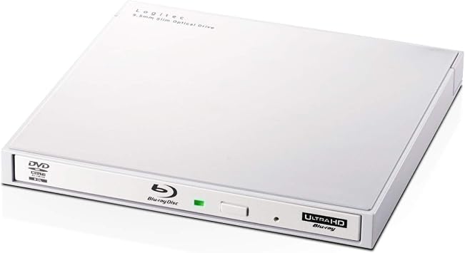 Logitech External Blu-ray Drive USB 3.2 Gen 1 USB 3.0 Compatible with UHD BD, Includes Burning Software CyberLink Power2Go, White LBD-PWA6U3LWH