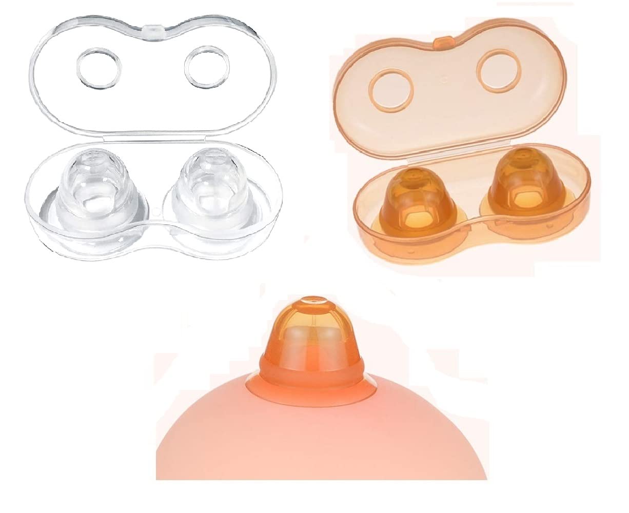 Nipple Sucker Corrector for Inverted Puller or Extender Latch Assist Flat Nipple Enhancer Nipplesuckers Toy Suction for Woman Breastfeeding Mother with Dustproof Case (Clear+Brown)