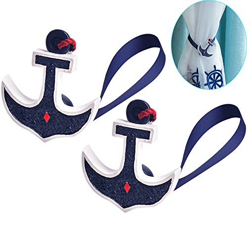 TINTON LIFE 1 Pair Mediterranean Style Decorative Magnetic Curtain Rope Tieback Holder(Navy Anchor)