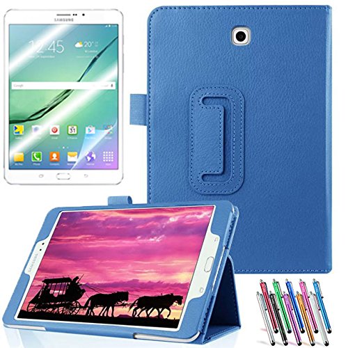 Samsung Galaxy Tab S2 8.0 Case, TDA Trading(TM) PU Folio Cover Galaxy Tab Leather Stand Case Folding Tab S2 8.0 inch, SM-T710, SM-T715 with 1 Screen Protector and 1 Stylus (Blue)