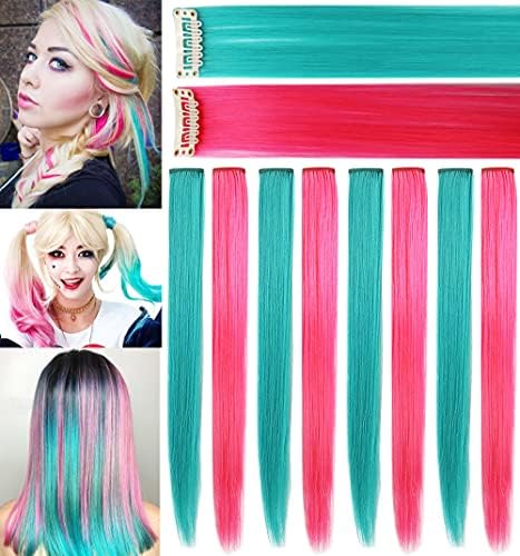 Rhyme Rainbow Hair Extensions Colored Hair Extensions Clip In/On For Girls Hair Accessories Wig Pieces For women 9PCS