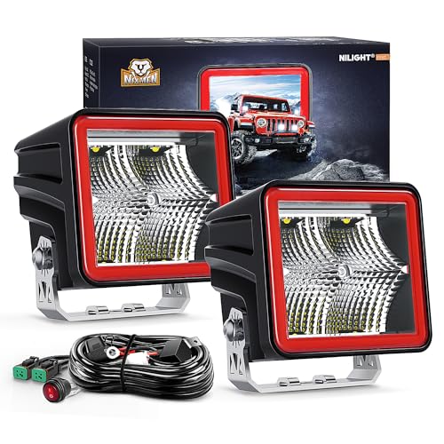 Image of Nilight 3 Inch Cube LED Pod Light Bar 20W 2100LM Super Flood Screw-Less Offroad Driving Work Lights w /16AWG DT Wiring Harness Kit for Truck UTV 4x4 ATV Motorcycle