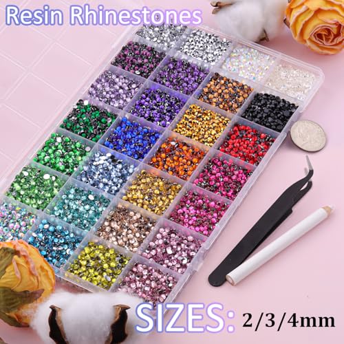 Image of 30000Pcs Resin Rhinestones for Crafting, Multicolor 2 /3 /4mm Flacktback Gems with 1Pcs B7000 Jewelry Glue, Bedazzling Crystal for DIY Crafts Clothing Tumblers Mugs Shoes Fabric Nail Art