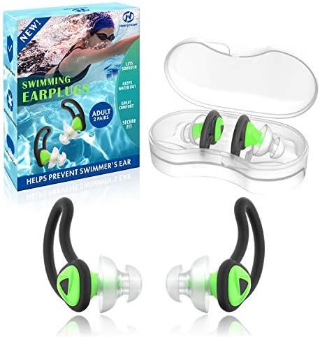 [2 Pairs] Ear Plugs for Swimming, Hearprotek Swim Ear Plugs Adults-Waterproof Silicone Water earplugs for Men Women Juniors Swimmers Pool Shower Bathing (Green)