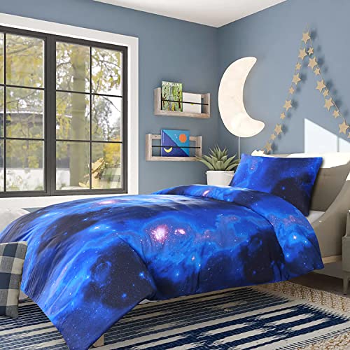 Boston Linen Co. 100% Cotton Twin Size Kids Duvet Cover Set - Soft And Breathable Galaxy Bedding Set - 2 Piece Printed Duvet Covers For Girls & Boys - Elegant Design Teens Duvet Cover With Pillowcase #TOP22
