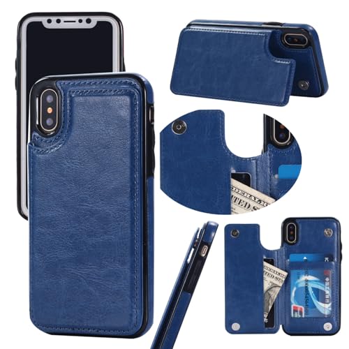 Étui portefeuille iPhone 17 en cuir synthétique bleu avec porte-cartes et protection antichoc