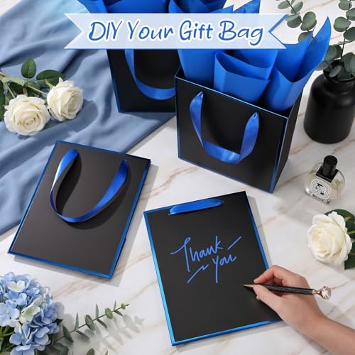 Image of Yeaqee 24 Pack Metallic Paper Gift Bags, Black, Blue | with Satin Ribbon Handle and Tissue, 9x7x3.1 Inch, Suit Business, Birthday, Christmas, Thank You Return Gifts Bags