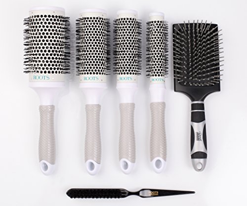 Image of ROOTS Professional Hair Brush Set of 6| For Detangling /Styling | Includes Paddle Brush, Barrel Brush & Teaser Brush | All Hair Types | For Men & Women | Ideal for Salon /Home Use | Model No - PECXPIP