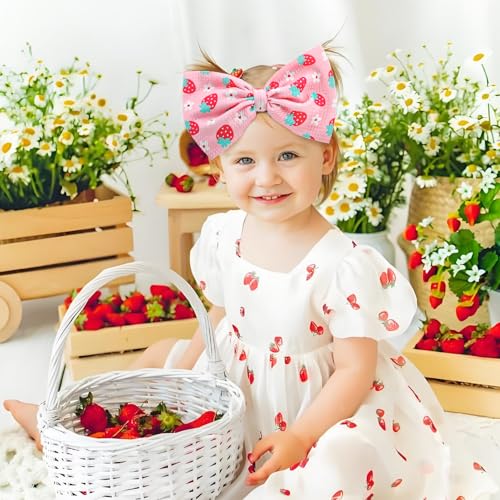 YanJie 7’’ Strawberry Baby Bow for Girl Pink Headbands for Newborn Infant Toddlers Summer Outfits for Baby Girls Daisy Hair Accessories Hair Bows2