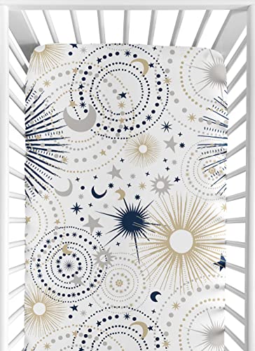 Image of Sweet Jojo Designs Fitted Baby Crib Sheets (Stars and Moon) for Boys or Girls, Infant Nursery, Toddler Room - Standard Size (Celestial, Sky, Star, Classic, Outer Space, Grey, Navy Blue and Gold, Gray)