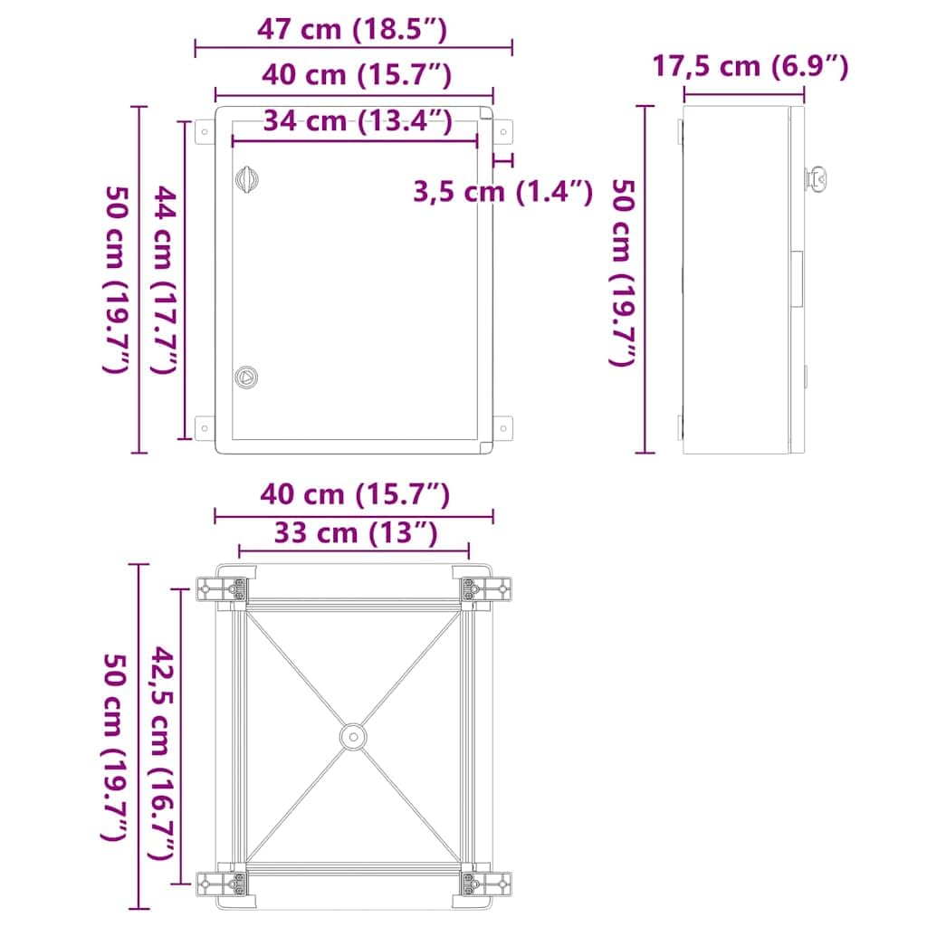 vidaXL Szafka sterownicza Szary 47 x 17,5 x 50 cm Plastik ABS | Zrobiona, żeby przetrwać, sprawdzi się na co dzień, Chroni twoje rzeczy przed wodą, Fajny system zamka,