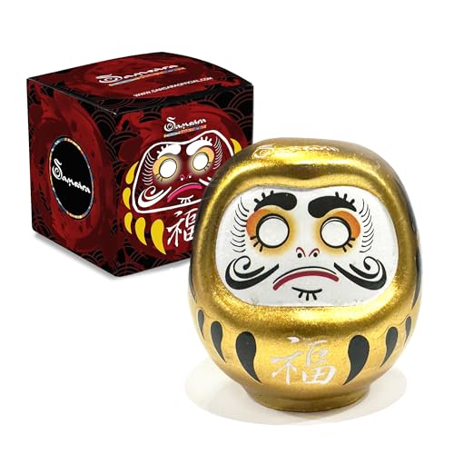 Samsara   Amuleto japonés original de Daruma de la suerte de porcelana | colorea el ojo y desea un deseo, para hombres, mujeres y niños (oro   éxito)