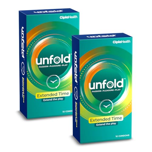 Image of Cipla UNFOLD Extended Time Dotted Condoms - 10 Units Each (Pack of 2) | Long-Lasting & Textured Protection