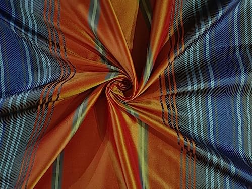Taffetas satiné à rayures orange et bleu TAFS72 tissu noble pour décoration