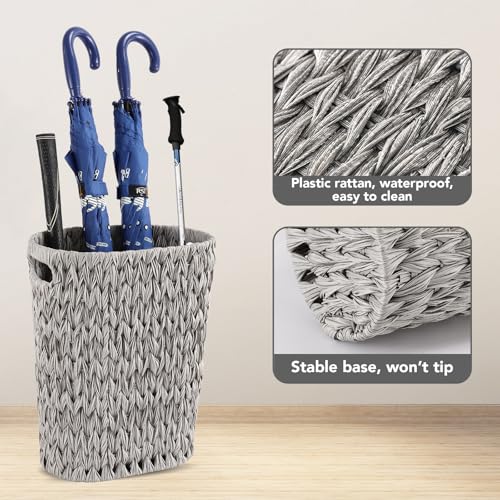 Image of BSSN Wicker Trash Can and Square Tissue Box Cover, 4 Gallon Water Hyacinth Bathroom Trash Can, Handwoven Napkin Holder, Narrow Small Waste Basket, Rustic Decorative Home Set for Bedroom,Office (Grey)