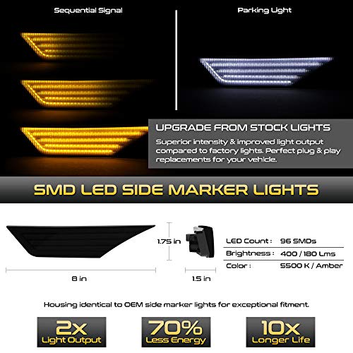 [Switchback + Sequential Turn Signal] VIPMOTOZ Full White & Amber LED Smoke Lens Front Side Marker Turn Signal Light For 2016-2020 Honda Civic, Driver & Passenger Side - Thumbnail 6