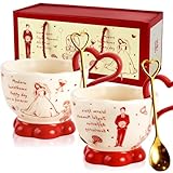 Lengba Mr and Mrs Coffee Mugs Set - 13Oz Heart-Shandle Red Couple Mugs for Wedding Engagement, His and Hers Ceramic Mugs with Gift Box