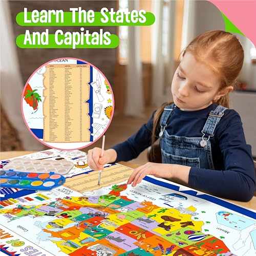 Image of American Coloring Poster, Large Coloring Activity Paper 75 inch x 31 inch Jumbo Size US Map-themed Paper DIY Painting Drawing Banner /Tablecloth for School, Wall Decor (75 inch x 31 inch)