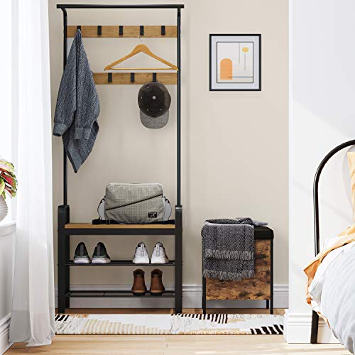 Vasagle Coat Rack, Hall Tree With Shoe Bench For Entryway, Entryway Bench With Coat Rack, 4-In-1, With 9 Removable Hooks, A Hanging Rod, 13.3 X 28.3 X 72.1 Inches, Honey Brown And Black Uhsr040B05 #TOP2