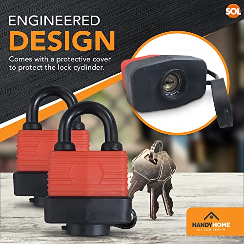 SOL 2pk 40mm Padlocks with Keys Outdoor Pad Locks for Shed Gate Garage Security Weather Resistant Metal Body Anti Theft Locking Hardware for Garden Storage Home Protection - Image 3