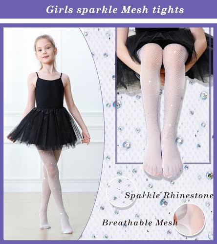 Image of Girls Sparkle Fishnet Tights Glitter Tights for Kids Toddler Rhinestone Stockings Halloween Star Pantyhose
