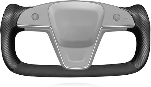 Miniatura 41 de MEWANT Funda para volante de cuero PU cosida a mano y fibra de carbono brillante para Tesla Yoke Modelo S Plaid 2021-2023 / Modelo X 2021-2023 11