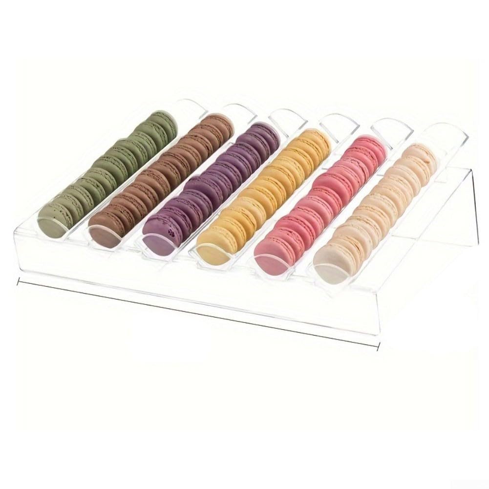 Transparentes Acryl-Macaron-Display für professionelle Bäckerei-Setup mit 3 Schlitzen, 4 Schlitzen oder 6 Schlitz-Layout-Optionen für individuelle Anordnung (6 Mulden)