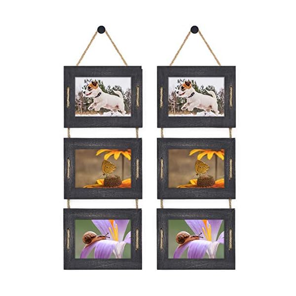 Dlquarts 5×7 hanging picture frames collage wall decor 3 opening photo frames set 35×5 with mat or 5×7 without mat rustic solid wood photo frame pack of 2 weathered black  urban country home decor