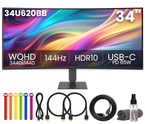 Image of LG UltraWide 34 inch WQHD Curved 144Hz HDR10 Monitor 34U620B-B | 1-Pack Bundle