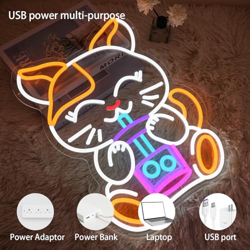 Image of Cat Boba Tea Neon Sign for Wall Decor, Dimmable Cute Cat Neon Light Bubble Tea Led Signs for Cafe Bar Kitchen Restaurant Coffee Store Bar Milk Tea Shop