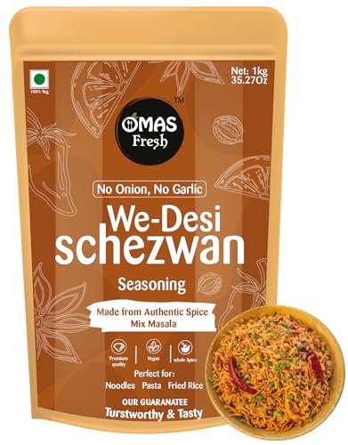 Image of Omas Fresh Jain We-Desi Schezwan Seasoning | No Onion, No Garlic Masala Best for Making Noodles, Pasta, Fried Rice, Nachos (1Kg) Big Saver Pack