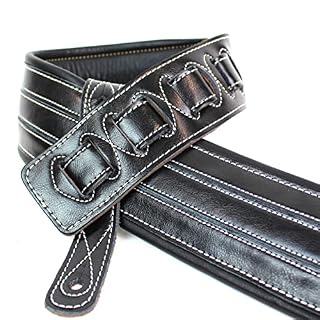 Walker & Williams C34 Noir sur noir Super Premium Cuir pleine fleur Sangle rembourrée 3 1/10,2 cm de large - Les Beatles, Paul McCartney, John Lennon, RIngo Starr, George Harrison Walker & Williams C34 Noir sur noir Super Premium Cuir pleine fleur Sangle rembourrée 3 1/10,2 cm de large – Image 2