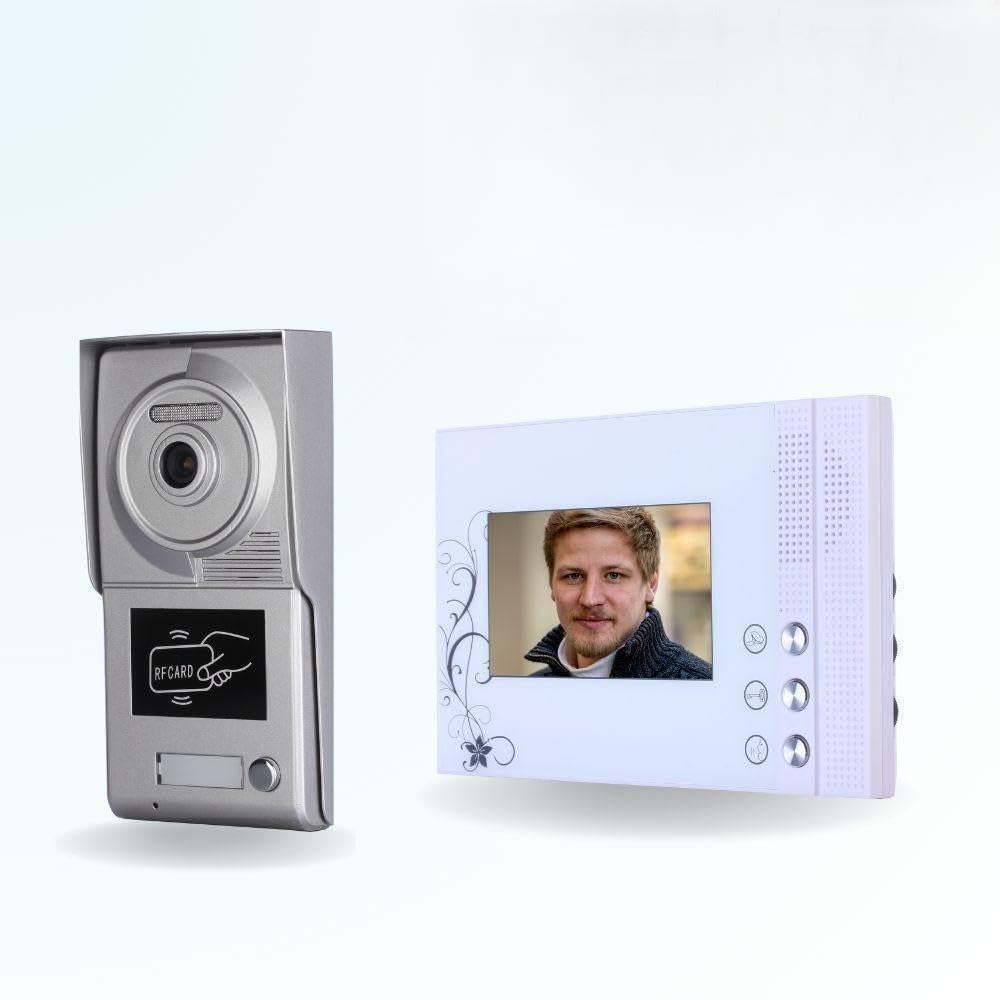 Portier interphone vidéo Classic 4 Fils - 1 Appartement - 1 écran Blanc - avec Lecteur de Badge