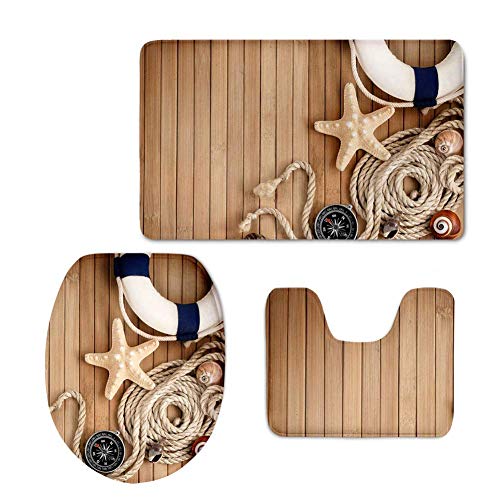 RedBeans Badezimmerteppich-Set mit Toilettendeckelbezug, Rutschfest, Design Seestern, 3 Stück
