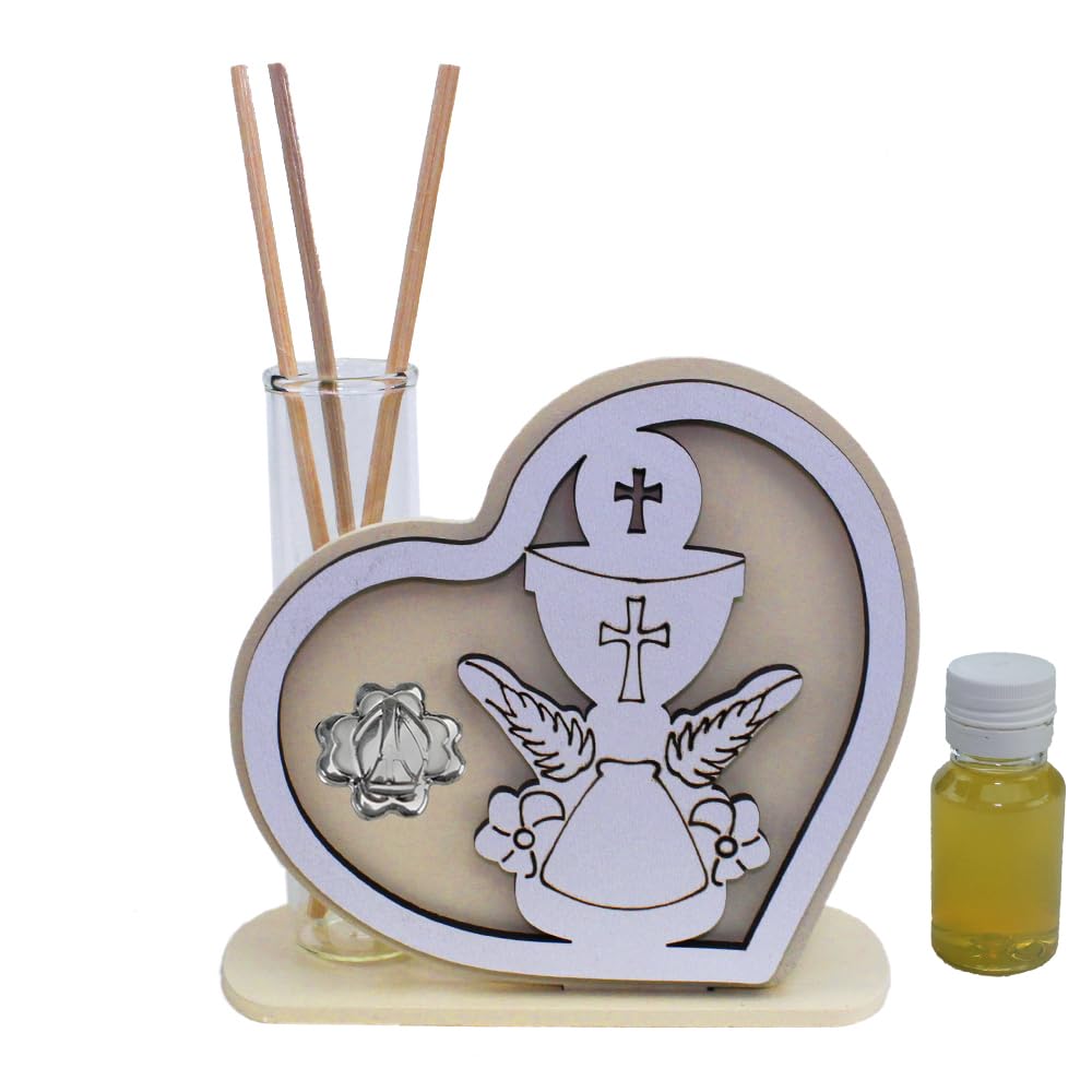 DLM 35120 (Kit 12 Pezzi) Profumatore Cuore in Legno Quadrifoglio Calice Croce Cappello Vescovile Santa Cresima Diffusore Profumo bomboniera