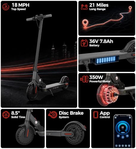 Image of Electric Scooter, 21 /28 Miles Range, 18 /22 /25 MPH Speed Electric Scooter for Adults, 500 /750W Motor, 10 inch /8.5 inch Pneumatic Tires Scooter with Dual Braking, Foldable Escooter for Commuting & Campus Use