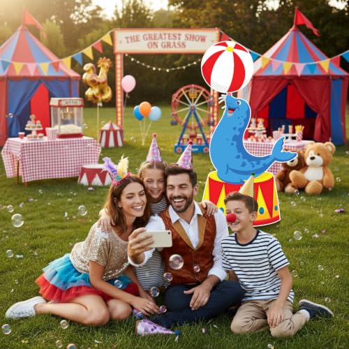 Image of Qunclay 4ft Circus Sea Lion Cardboard Cutout Carnival Party Decoration Life Size Sea Lion Photo Booth Prop Stand up Display Backdrop Decor for Carnival Birthday Party Supplies
