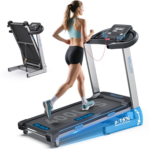 Image of WELLFIT 15% Auto Incline Foldable Treadmill, Heavy Duty Treadmills for Home | 400lbs Capacity, Voice Control, Bluetooth, Heart Rate Sensors,4.0HP Motor,Folding Running & Walking Pad for Seniors,Home Gym