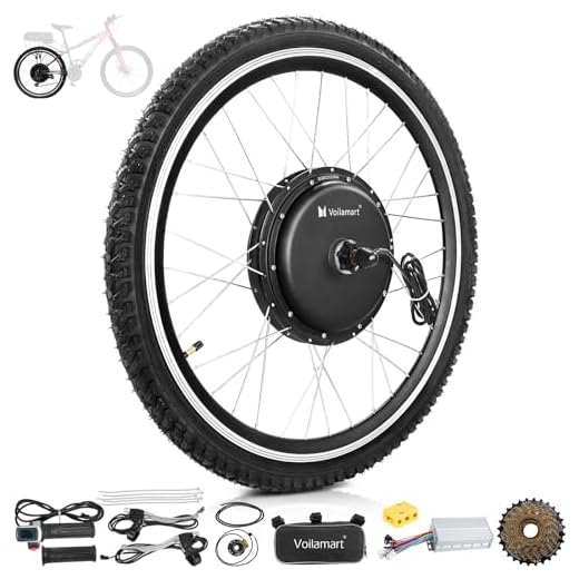 Voilamart 26" Rear Wheel Electric Bicycle Conversion Kit, 48V 1500W E-Bike Powerful Hub Motor Kit with Intelligent Controller and PAS System, Restricted to 750W for Road Bike