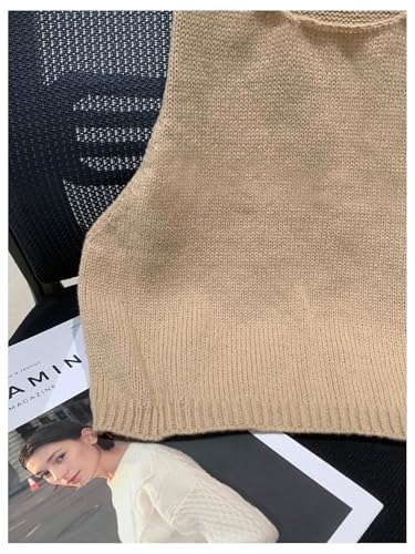Women's Sleeveless Crop Sweater Vest Crew Neck Knit Tank Top Summer Pullovers4