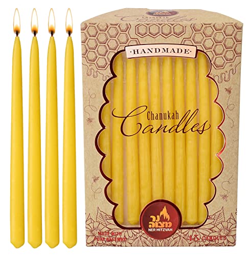 Ner Mitzvah Beeswax Chanukah Candles Most Menorahs - Beeswax Candles Premium Quality Pure Bees Wax for All 8 Nights of Hanukkah - Yellow - Standard Size Fits 45 Count