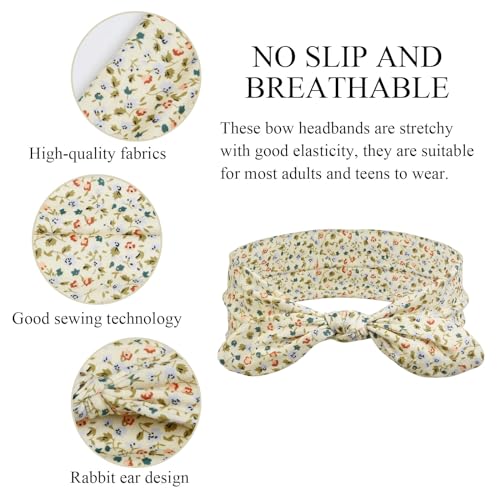 Image of 12 Pack Wild Floral Bow Headbands for Women Elastic Headwraps Hair Band Yoga Running Sports Knotted Headband Stretchy Rabbit Ears Turban Fashion Sport Cute Hair Accessories(Elastic Floral Hairbands)