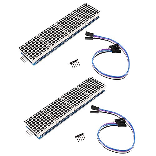 AITRIP 2pcs MAX7219 Dot Matrix Module Red Light for Arduino Microcontroller/Raspberry Pi 4 in 1 Display with 5pin Dupont Line