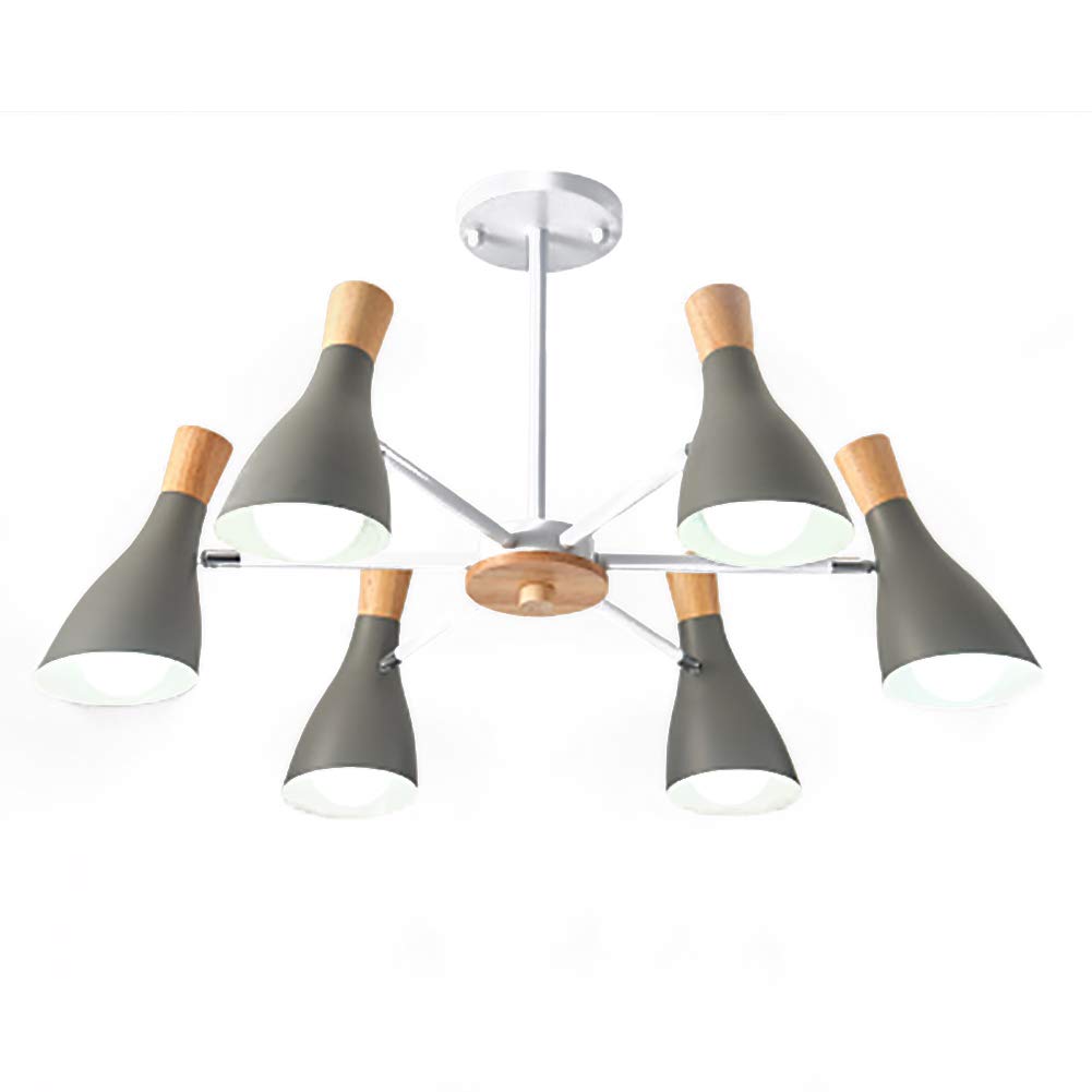 HYJAUSXB Living Room Study Bedroom Dining Room,Atmosphere Creative Wooden Decoration Chandelier,E27 Nordic Simple Log Buttons Chandelier-Green 6 Head
