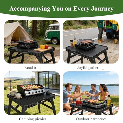 Heimlyn Outdoor Grillwagen für Weber Q100/Q200/Q300, Enders Urban, Burnhard Wayne, Ninja Woodfire, Tragbarer Servierwagen, Outdoor Grillständer, Grilltisch für Pizzaofen
