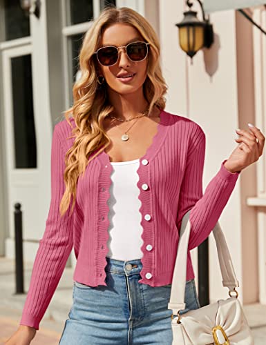 Image of Womens Cropped Cardigan Knit Shrugs for Dresses Tops V Neck Button Down Cardigans Sweaters