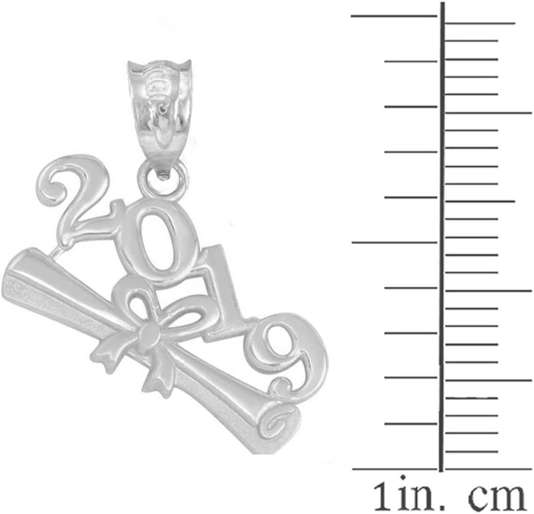 High Polish 10k White Gold Class of 2019 Diploma Graduation Charm Pendant